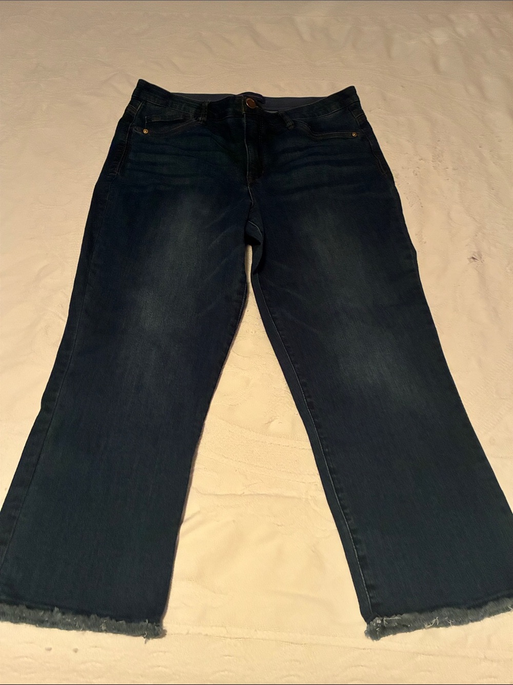 Democracy “Ab”solution Dark Blue Wide-Leg Frayed Hem Jeans